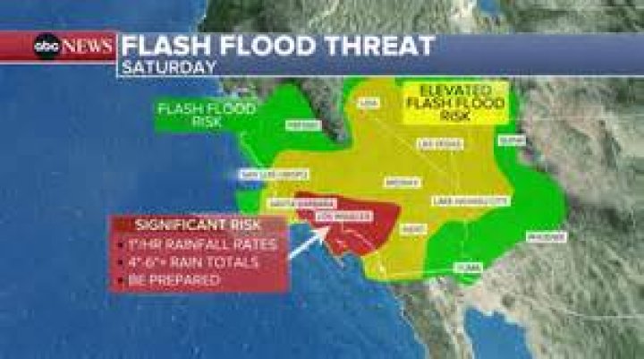 
Flash flood warning California: Life threatening rainfall could impact nearly 70,000, along with heavy snow and damaging winds 